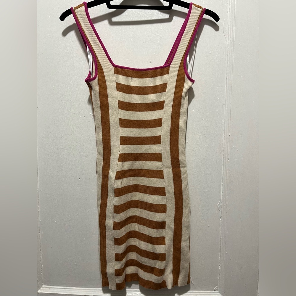 Lulus Moyna Burnt Orange Striped Ribbed Mini Sweater Dress - Size XS